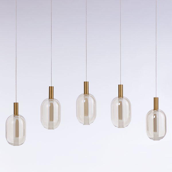 Pendelleuchte EXEMLAR - Farbglas / Aluminium - 5-flammig - Flammenanzahl: 5