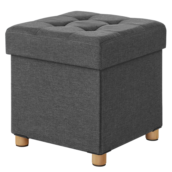 Polsterhocker Oblava mit Stauraum - Webstoff / Birke massiv - Grau / Birke
