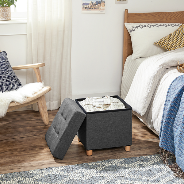 Polsterhocker Oblava mit Stauraum - Webstoff / Birke massiv - Grau / Birke