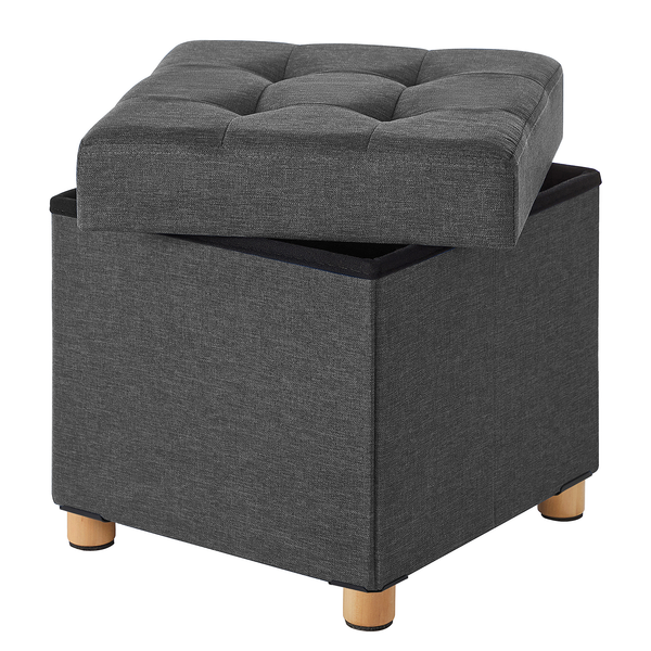 Polsterhocker Oblava mit Stauraum - Webstoff / Birke massiv - Grau / Birke