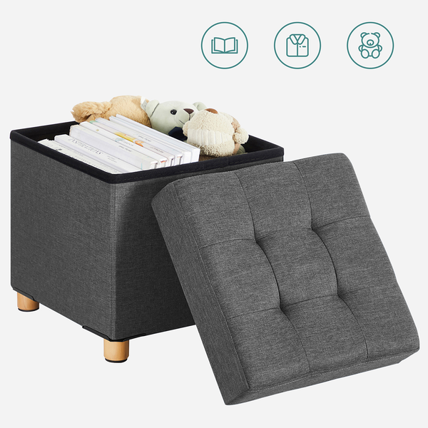 Polsterhocker Oblava mit Stauraum - Webstoff / Birke massiv - Grau / Birke