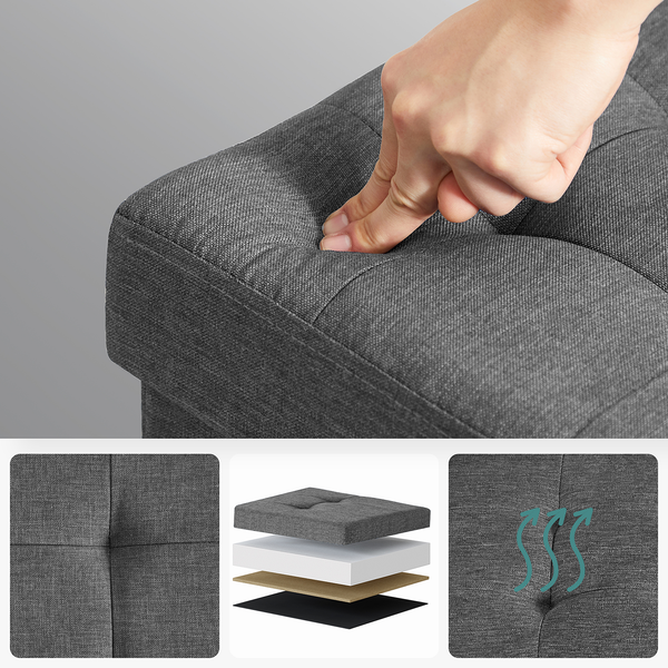 Polsterhocker Oblava mit Stauraum - Webstoff / Birke massiv - Grau / Birke