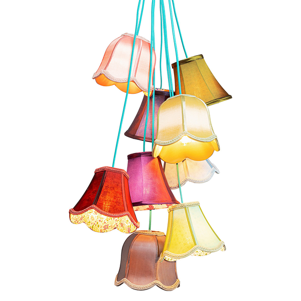 Hängeleuchte Saloon Flowers 9-flammig - Stahl / Kunstseide - Multicolor