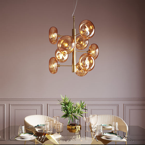 Hängeleuchte Headline Brass - Stahl / Glas - Gold - 9-flammig