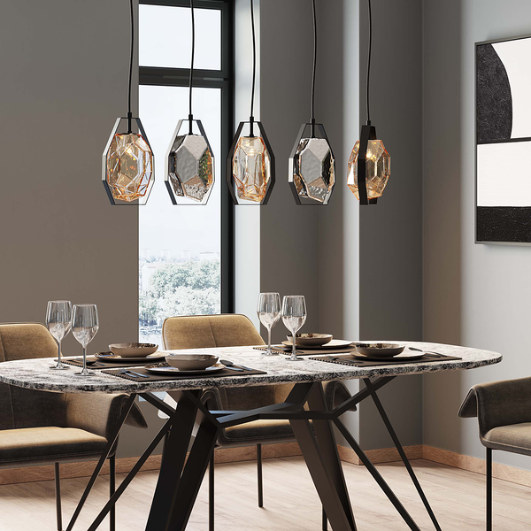 Hängeleuchte Diamond Fever Dining - Stahl / Glas - 5-flammig - Schwarz