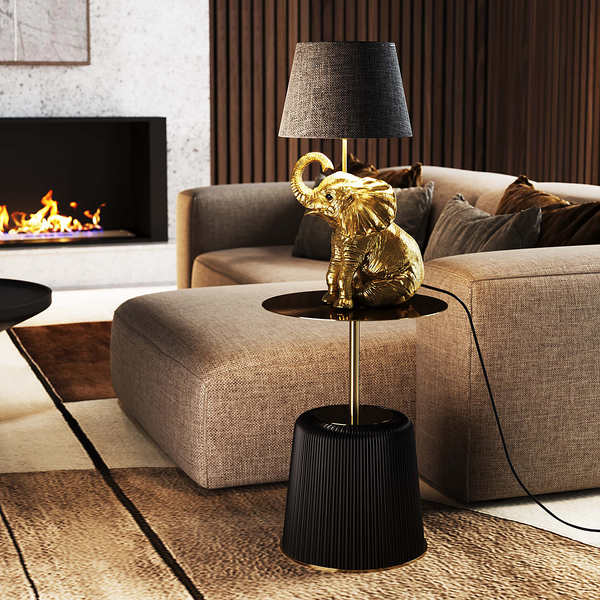 Tischleuchte Happy Elefant - Stahl / Polyester - Schwarz / Gold