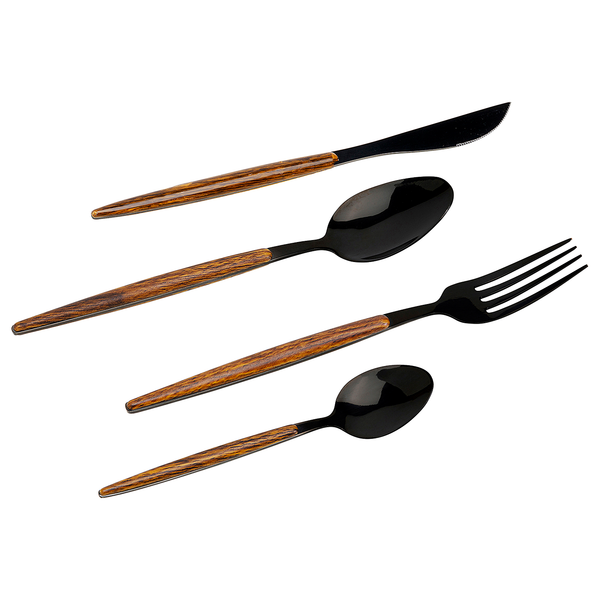 Besteck-Set Paris 16-teilig - Edelstahl / ABS - Schwarz / Braun
