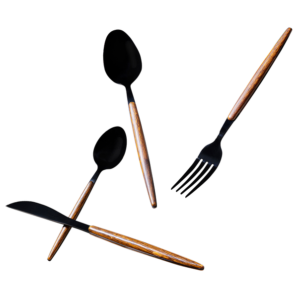 Besteck-Set Paris 16-teilig - Edelstahl / ABS - Schwarz / Braun