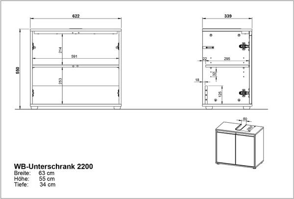 Waschbeckenunterschrank Lemont - Steingrau