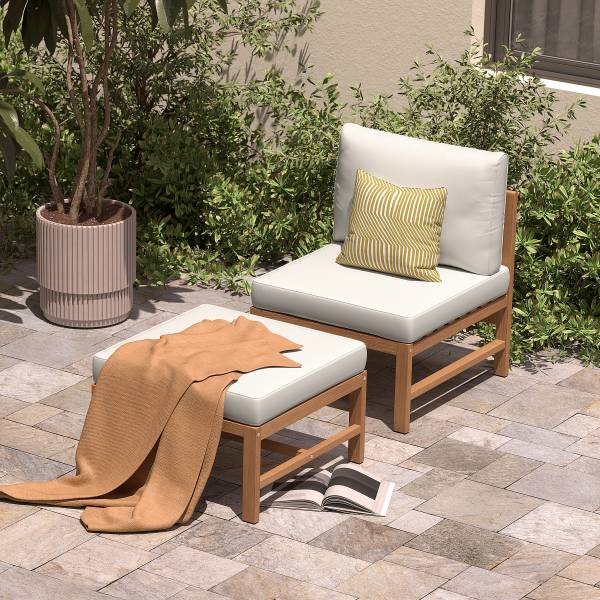 Loungehocker Bayton - Akazie massiv / Polyester - Braun / Beige