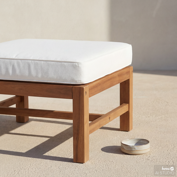Loungehocker Bayton - Akazie massiv / Polyester - Braun / Beige