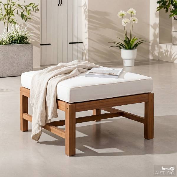 Loungehocker Bayton - Akazie massiv / Polyester - Braun / Beige