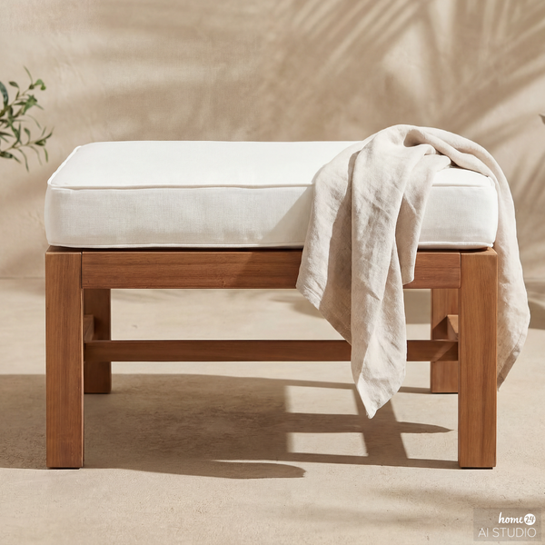 Loungehocker Bayton - Akazie massiv / Polyester - Braun / Beige