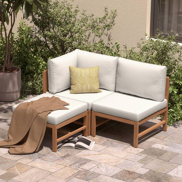Loungesessel Bayton ohne Armlehnen - Akazie massiv / Polyester - Braun / Beige