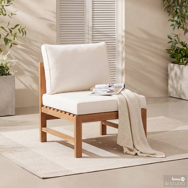 Loungesessel Bayton ohne Armlehnen - Akazie massiv / Polyester - Braun / Beige