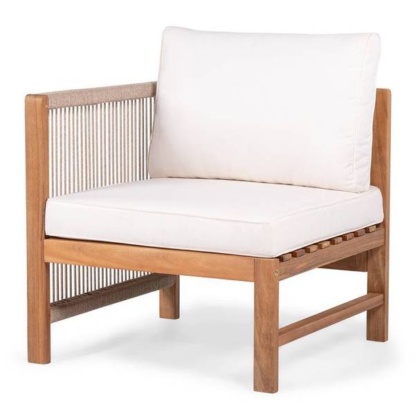 Loungesessel Bayton mit 1 Armlehne - Akazie massiv / Polyester - Braun / Beige - Armlehne davorstehend links