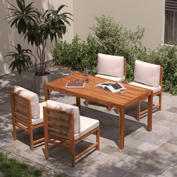 Diningstuhl Bayton - Akazie massiv / Polyester - Braun / Beige