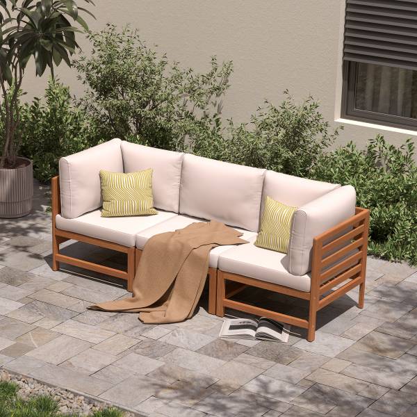Loungeecke Bayton - Akazie massiv / Polyester - Braun / Beige