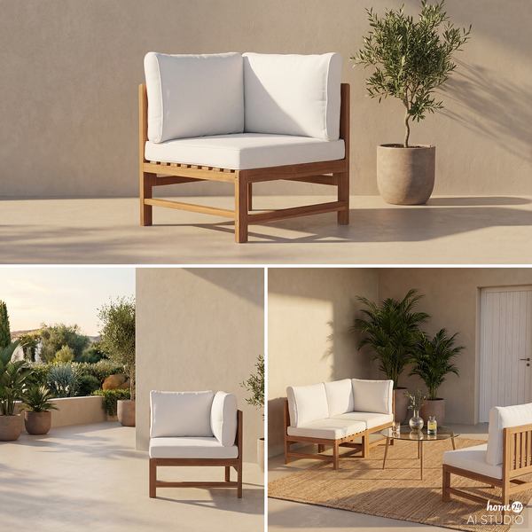 Loungeecke Bayton - Akazie massiv / Polyester - Braun / Beige