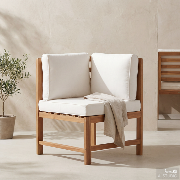 Diningeckelement Bayton - Akazie massiv / Polyester - Braun / Beige