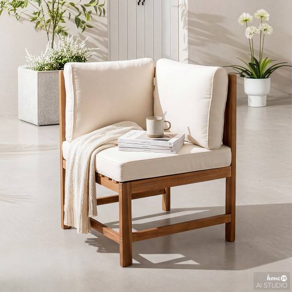 Diningeckelement Bayton - Akazie massiv / Polyester - Braun / Beige
