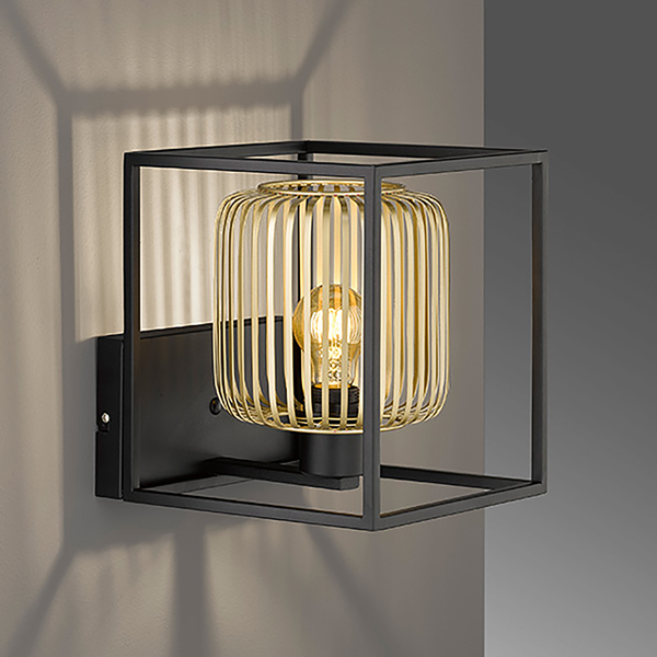 Wandleuchte Caydo - Edelstahl - Schwarz / Gold - 1-flammig