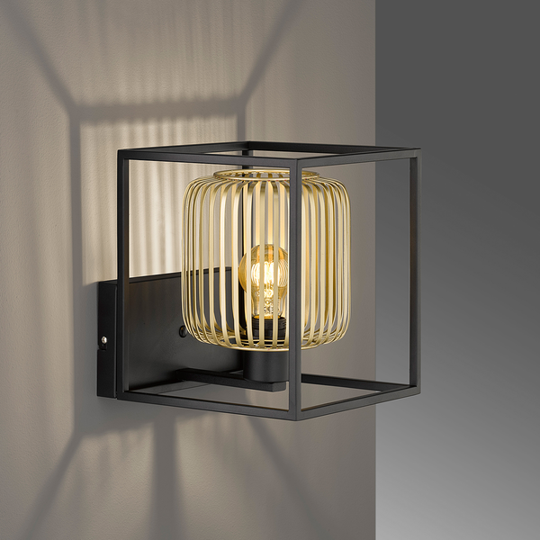 Wandleuchte Caydo - Edelstahl - Schwarz / Gold - 1-flammig