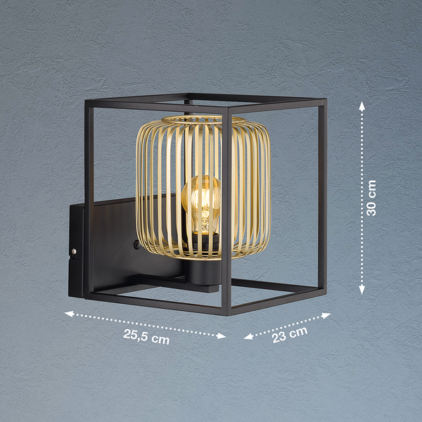 Wandleuchte Caydo - Edelstahl - Schwarz / Gold - 1-flammig