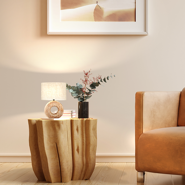 Tischleuchte Hanke - Keramik / Leinen - 1-flammig - Beige