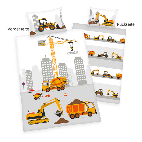 Renforcé Bettwäsche Baustelle - Baumwolle - Grau / Weiß - 100 x 135 cm