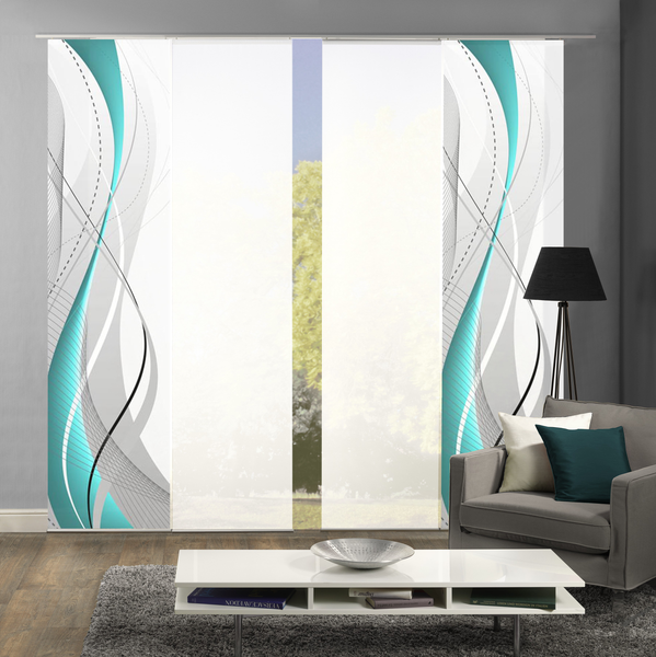 Schiebegardine Wuxi 4er-Set - Polyester - Petrol - 60 x 245 cm