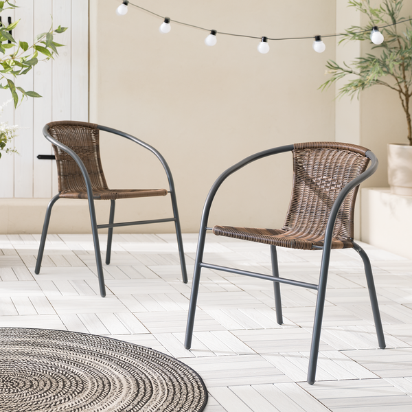 Gartenstuhl Ronas 2er-Set - Eisen / Polyrattan - Grau / Braun