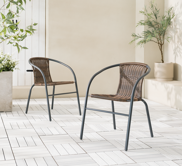 Gartenstuhl Ronas 2er-Set - Eisen / Polyrattan - Grau / Braun