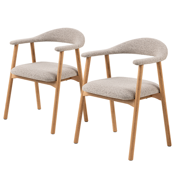 Armlehnenstuhl MESITA 2er Set - Bouclé Stoff Moena: Beige - Eiche Natur