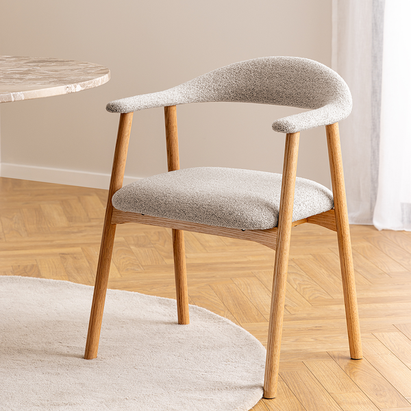 Armlehnenstuhl MESITA 2er Set - Bouclé Stoff Moena: Beige - Eiche Natur