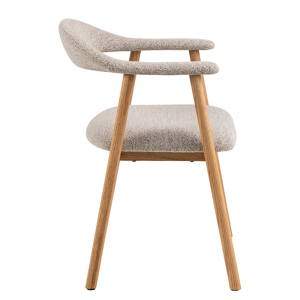 Armlehnenstuhl MESITA 2er Set - Bouclé Stoff Moena: Beige - Eiche Natur