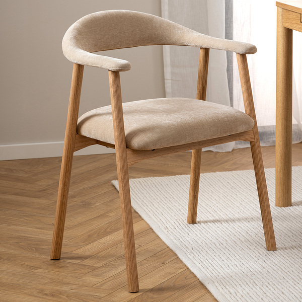 Armlehnenstuhl MESITA 2er Set - Webstoff Daina: Beige - Eiche Natur