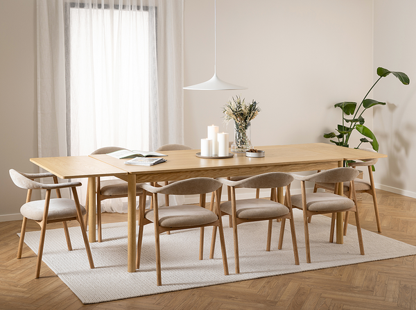 Armlehnenstuhl MESITA 2er Set - Webstoff Daina: Beige - Eiche Natur