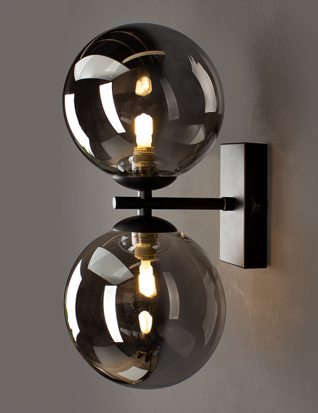 Wandleuchte Neptun - Rauchglas / Eisen - Schwarz