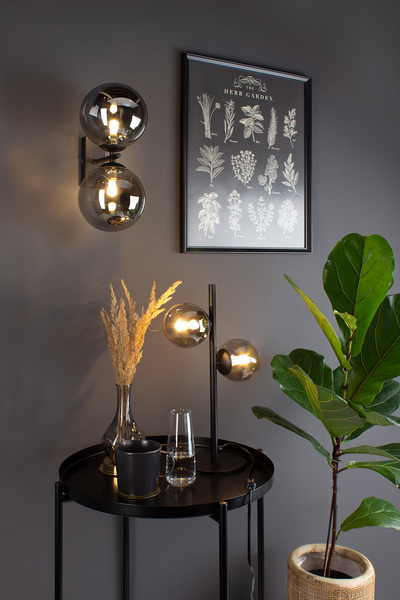 Wandleuchte Neptun - Rauchglas / Eisen - Schwarz