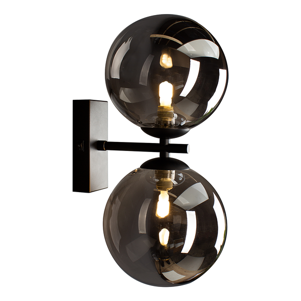 Wandleuchte Neptun - Rauchglas / Eisen - Schwarz