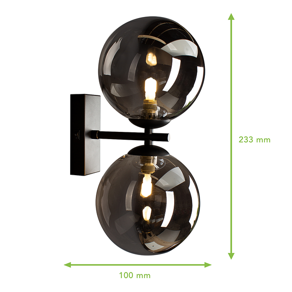 Wandleuchte Neptun - Rauchglas / Eisen - Schwarz