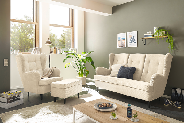 Polsterhocker Marson - Cordstoff Zuri: Creme