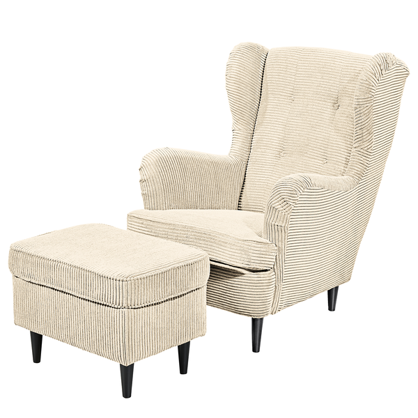 Polsterhocker Marson - Cordstoff Zuri: Creme