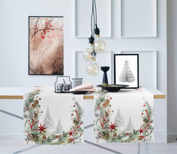 Tischläufer Winterwelt Typ B - Polyester /  Baumwolle - Rot