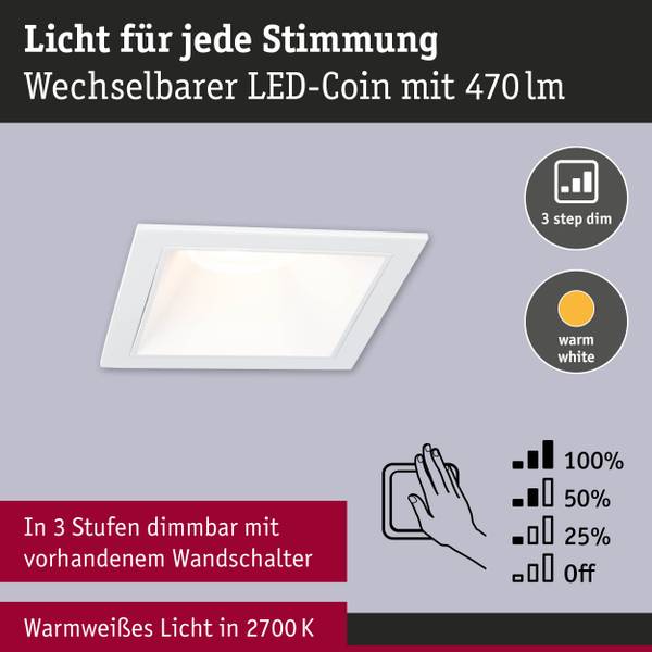 Einbauleuchte Cole Coin Eckig - Aluminium / Kunststoff - Weiß - 3er Set