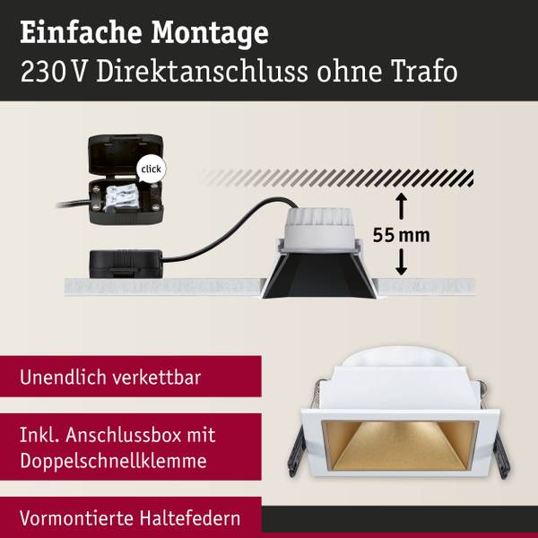 Einbauleuchte Cole Coin Eckig - Aluminium / Kunststoff - Weiß / Gold - 3er Set