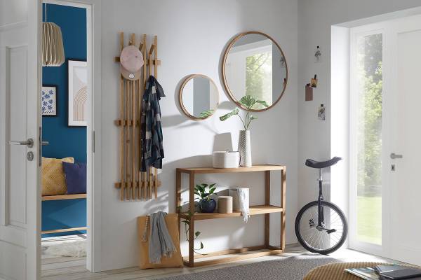 Spiegel Woods Cross rund - Echtholzfurnier - Eiche - Durchmesser: 75 cm