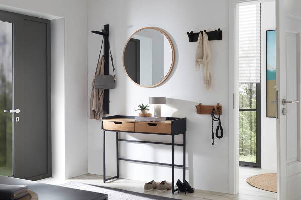Spiegel Woods Cross rund - Echtholzfurnier - Eiche - Durchmesser: 75 cm