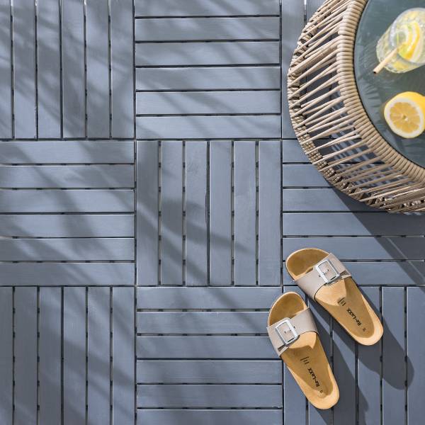 Terrassenfliese Temai 10er-Set Typ A - Akazie massiv - Grau